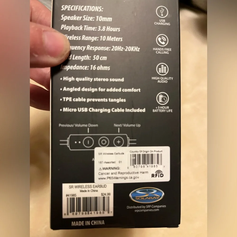 Bluetooth earbuds with microphone high quality USB charging cable included